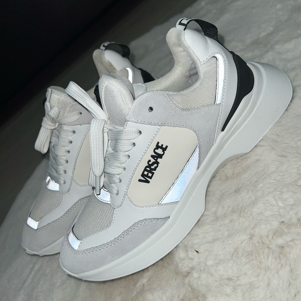 Versace White and Silver Athletic Shoes - Picture 1 of 5